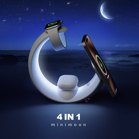 Luce da comodino “Luna” con ricarica wireless e sveglia atmosferica