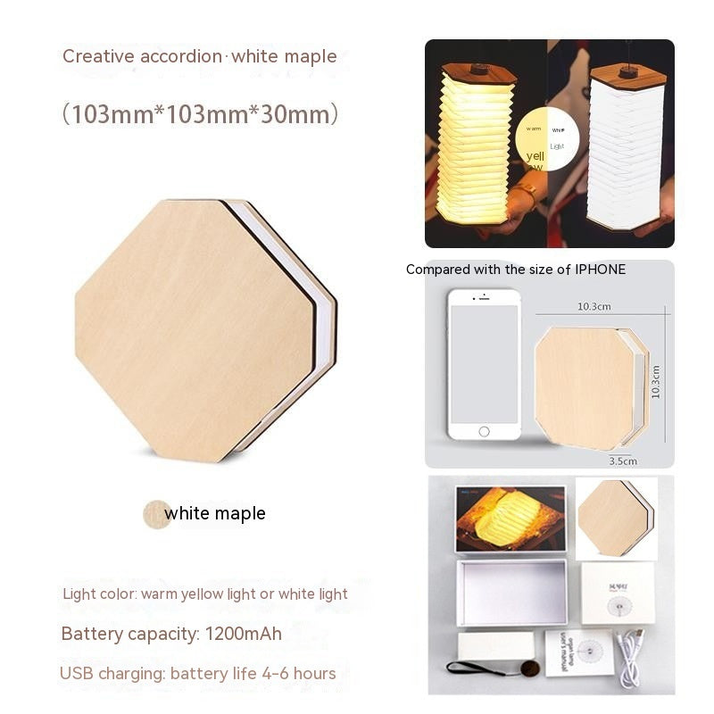 Lampada LED portatile retrò in legno, pieghevole e ricaricabile USB